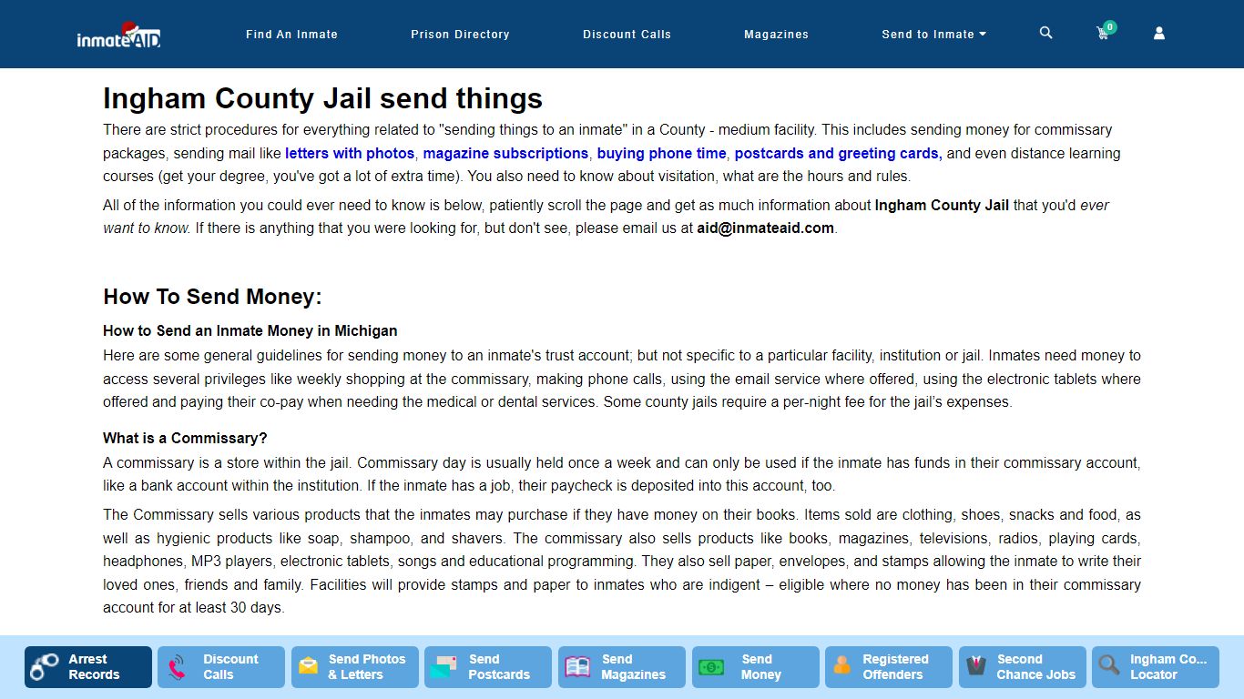 Ingham County Jail send things - InmateAid